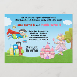 Superhero-und Prinzessin-Birthday Party Einladung