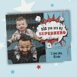 Superhero Vater Comic Speech Bubble Foto Puzzle<br><div class="desc">Superhero Vater Comic Speech Blase Foto Puzzle. Fügen Sie Ihr Foto hinzu und passen Sie die Nachricht und den Namen an. Spaß und süß Sake für den besten Papa.</div>
