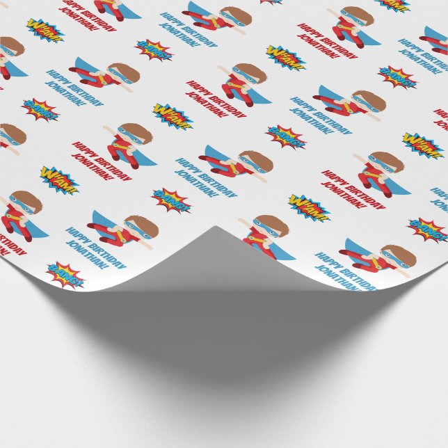Superhero Wrapping Paper (Boy Personalisiert Name) Geschenkpapier (Ecke)