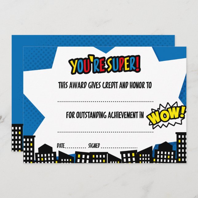 Superhero-Zertifikat, Diplom Einladung (Vorne/Hinten)