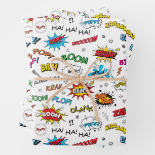 Superheroes Comic Muster Geschenkpapier Set