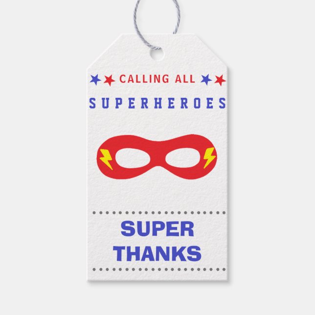 Superheros Party Super vielen Dank Geschenkanhänger (Vorderseite)