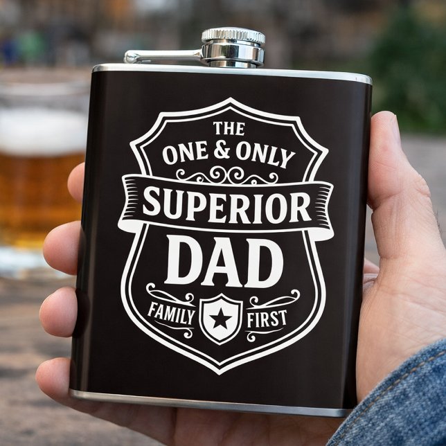 Superior Dad Familie zuerst-Flasche Flachmann (Personalized Superior Dad Black Hip Flask - Perfect Birthday or Father's Day Gift for Him)