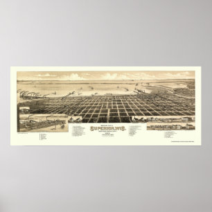 Superior, WI Panorama Karte - 1883 Poster