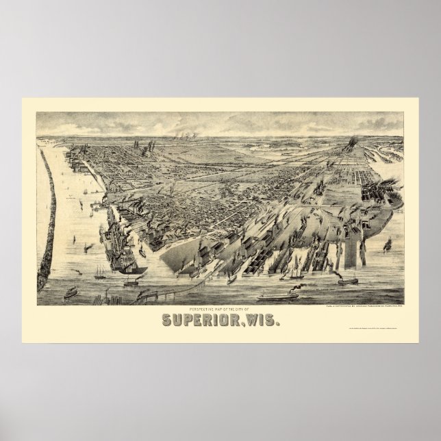 Superior, WI Panorama Karte - 1890 Poster (Vorne)