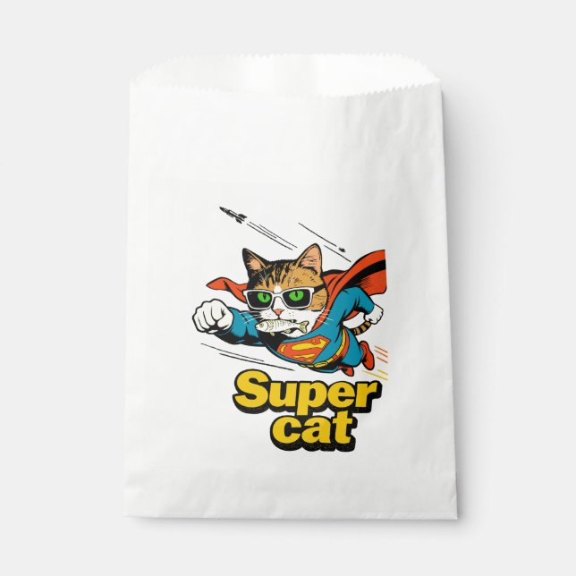 Superkatze fliegt mit Fisch  Geschenktütchen (Vorderseite)