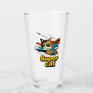 Superkatze fliegt mit Fisch  Glas