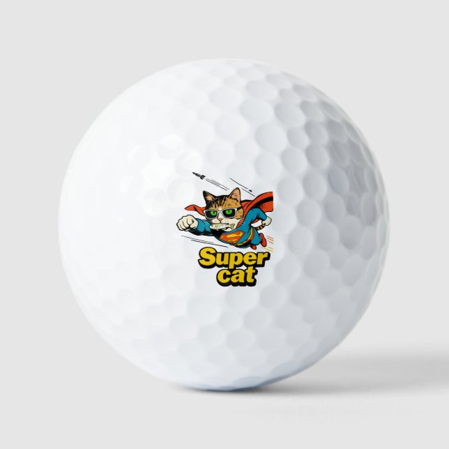 Superkatze fliegt mit Fisch  Golfball (Vorderseite)