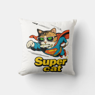 Superkatze fliegt mit Fisch Kissen