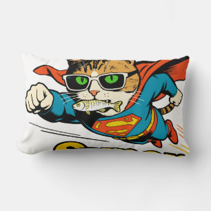 Superkatze fliegt mit Fisch Lendenkissen