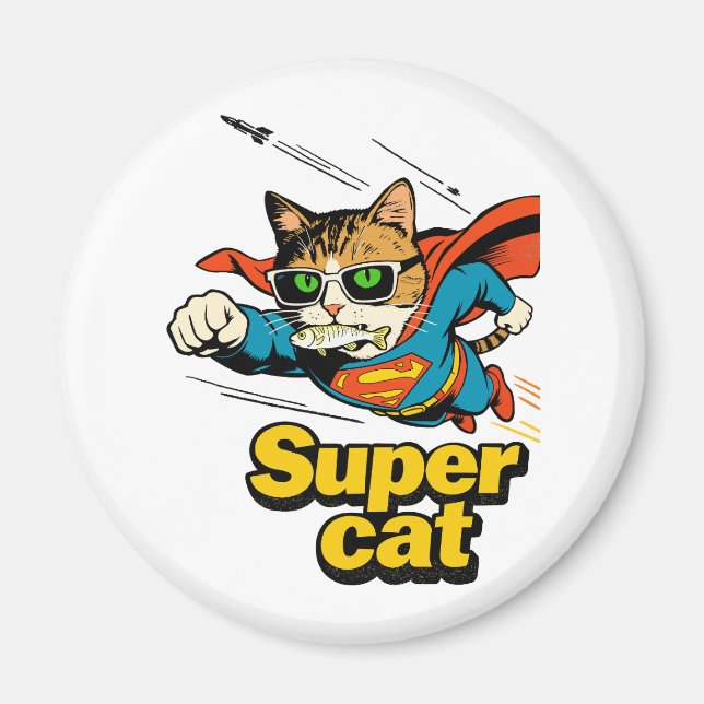 Superkatze fliegt mit Fisch  Magnet (Vorne)