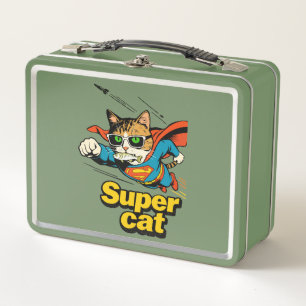 Superkatze fliegt mit Fisch Metall Brotdose