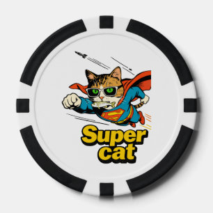 Superkatze fliegt mit Fisch Pokerchips