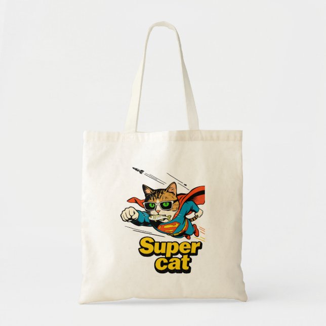 Superkatze fliegt mit Fisch  Tragetasche (Vorne)