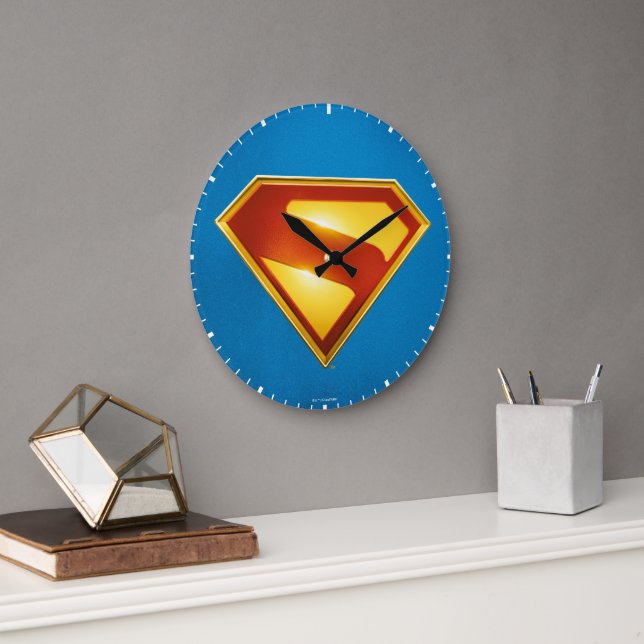 Superman Golden S Shield Brillianz Große Wanduhr (Büro)