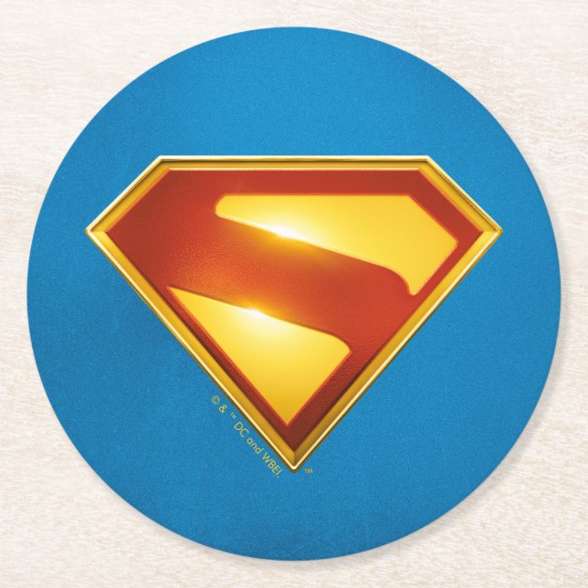 Superman Golden S Shield Brillianz Runder Pappuntersetzer (Vorderseite)