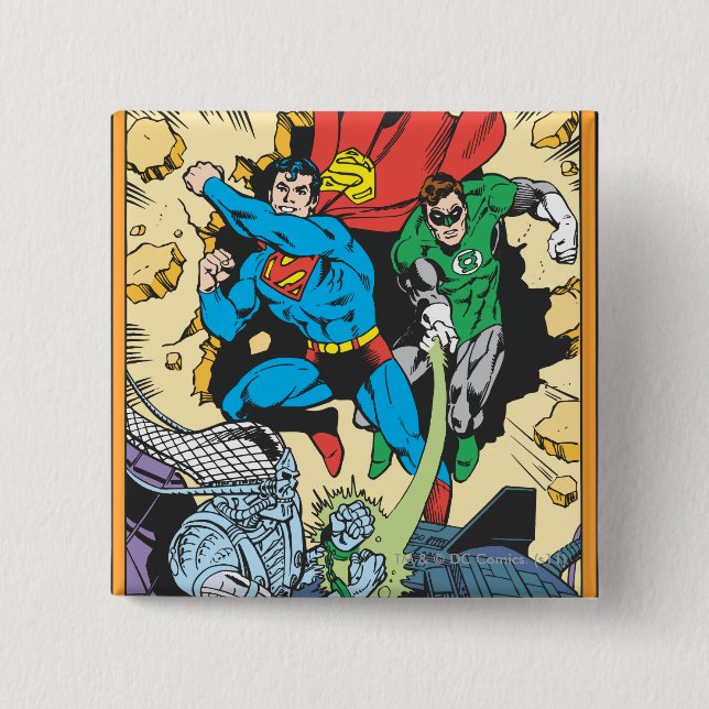 Superman & Green Lantern Fight Brainiac Button (Vorderseite)