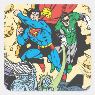 Superman & Green Lantern Fight Brainiac Quadratischer Aufkleber