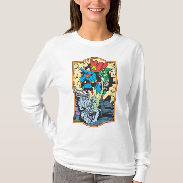 Superman & Green Lantern Fight Brainiac T-Shirt (Vorderseite)