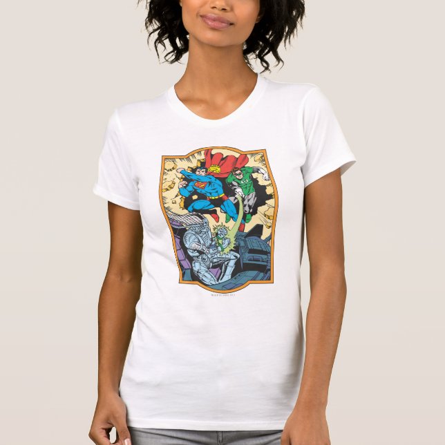 Superman & Green Lantern Fight Brainiac T-Shirt (Vorderseite)