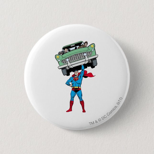 Superman hält ein Auto Button (Vorderseite)