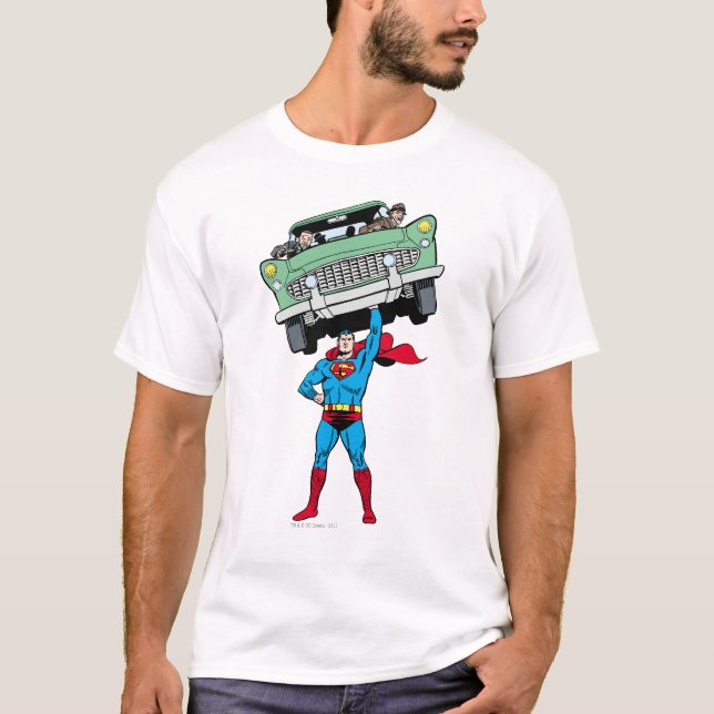 Superman hält ein Auto T-Shirt (Vorderseite)