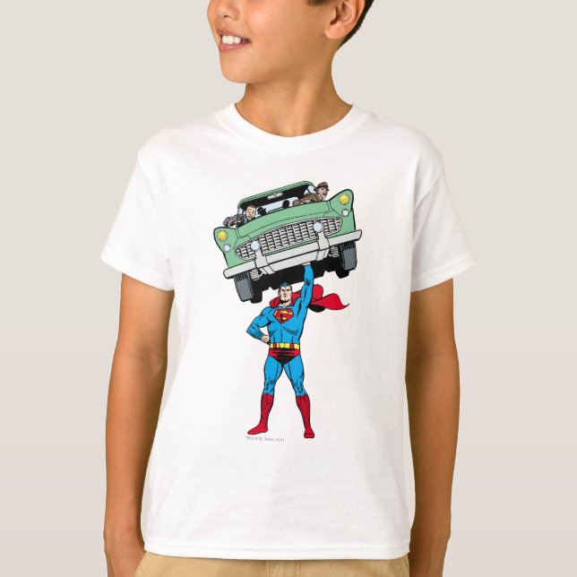 Superman hält ein Auto T-Shirt (Vorderseite)