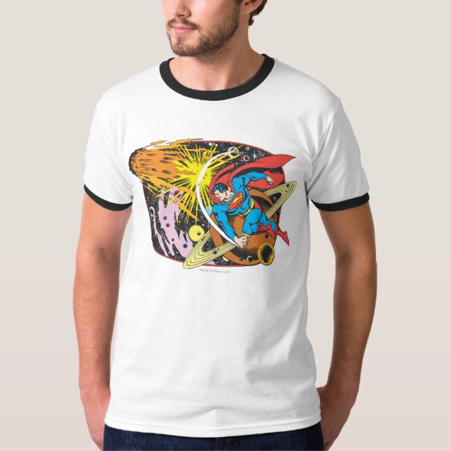 Superman im Weltraum T-Shirt (Vorderseite)