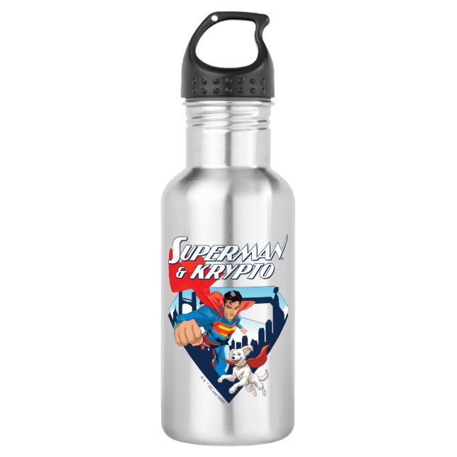 Superman & Krypto Soar Edelstahlflasche (Vorderseite)