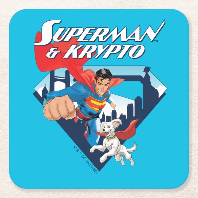 Superman & Krypto Soar Rechteckiger Pappuntersetzer (Vorderseite)