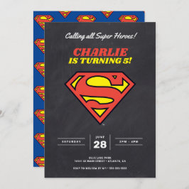 Superman-Logo | Chalkboard Super Hero Birthday Einladung
