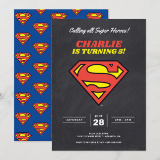 Superman-Logo | Chalkboard Super Hero Birthday Einladung