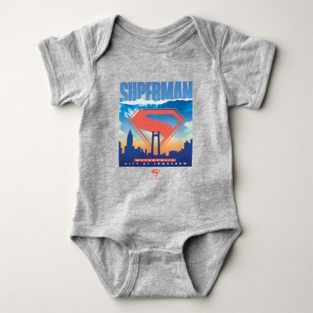 Superman Metropolis Skyline Baby Strampler (Vorderseite)