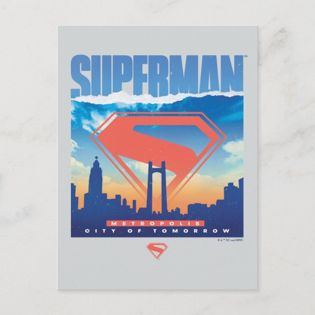 Superman Metropolis Skyline Postkarte (Vorderseite)