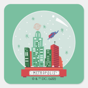 Superman Metropolis Snow Globe Grafik Quadratischer Aufkleber