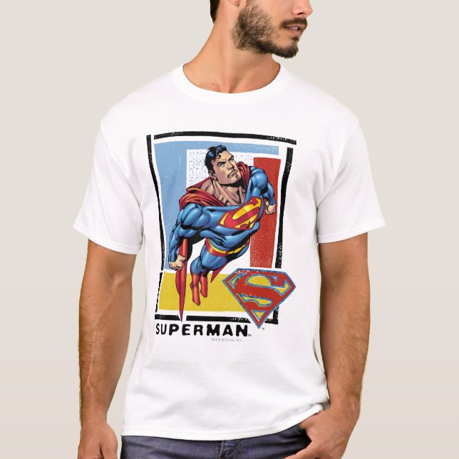 Superman mit farbenprächtigem Hintergrund T-Shirt (Vorderseite)