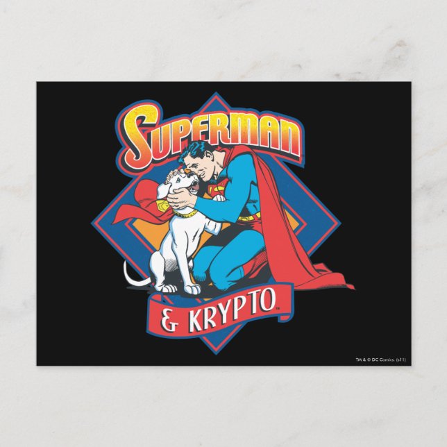 Superman mit Krypto Postkarte (Vorderseite)
