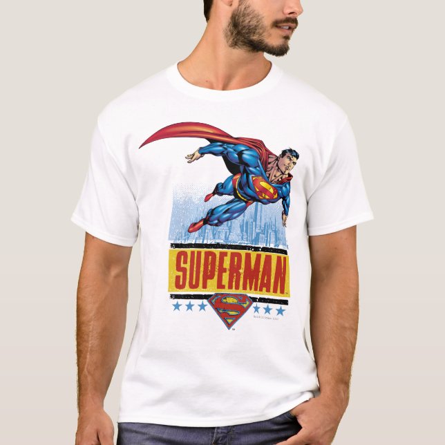 Superman mit Stadtbild T-Shirt (Vorderseite)