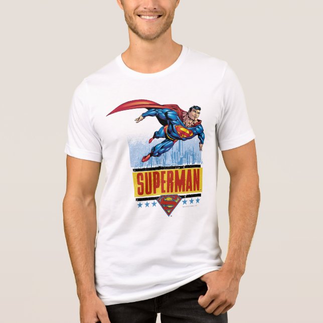 Superman mit Stadtbild Tri-Blend Shirt (Vorderseite)