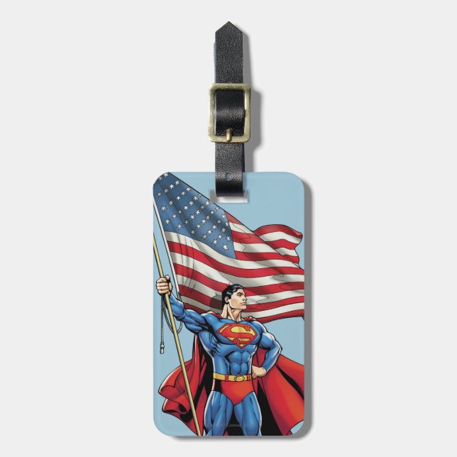 Superman mit US-Flagge Gepäckanhänger (Vorderseite vertikal)