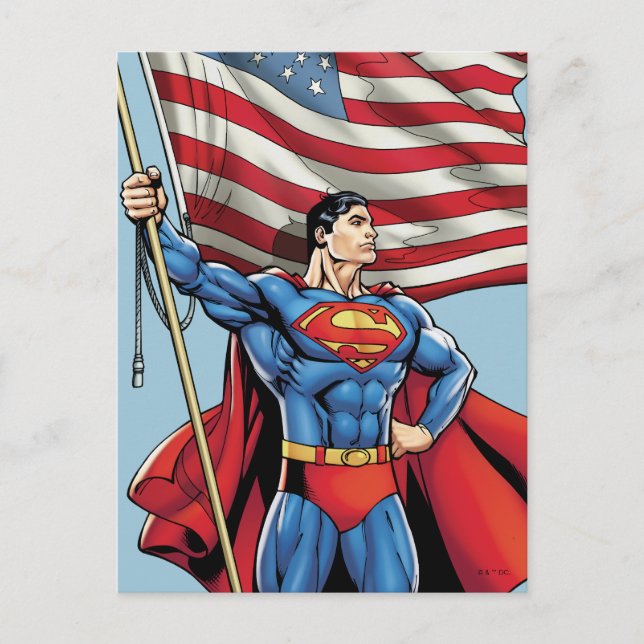 Superman mit US-Flagge Postkarte (Vorderseite)