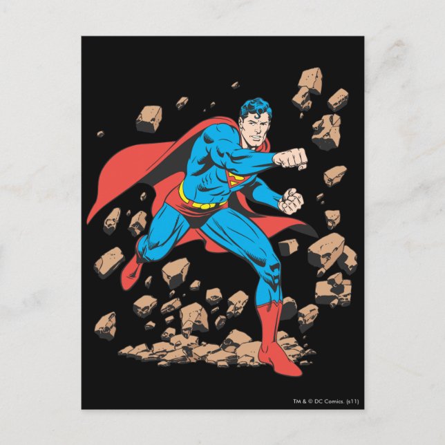 Superman rennt in Trümmern Postkarte (Vorderseite)