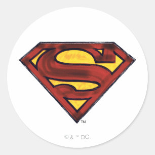 Superman S-Schild  Dunkles Rotes Logo Runder Aufkleber