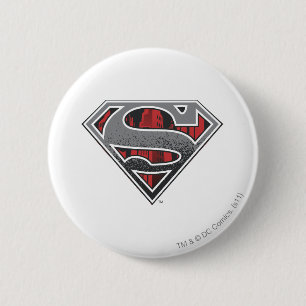 Superman S-Schild  Graues und rotes Stadtlogo Button