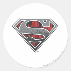Superman S-Schild  Graues und rotes Stadtlogo Runder Aufkleber