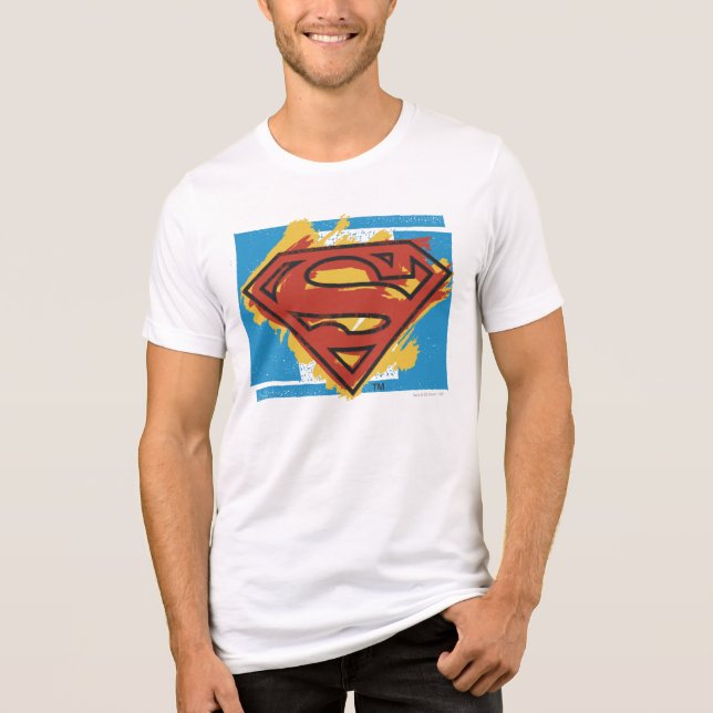 Superman S-Shield | Blauer Hintergrund-Logo Tri-Blend Shirt (Vorderseite)
