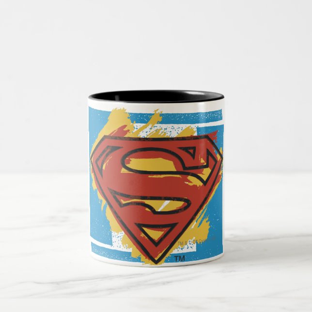 Superman S-Shield | Blauer Hintergrund-Logo Zweifarbige Tasse (Mittel)