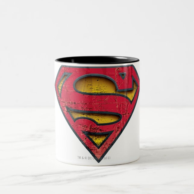 Superman S-Shield | Distresses Logo Zweifarbige Tasse (Mittel)