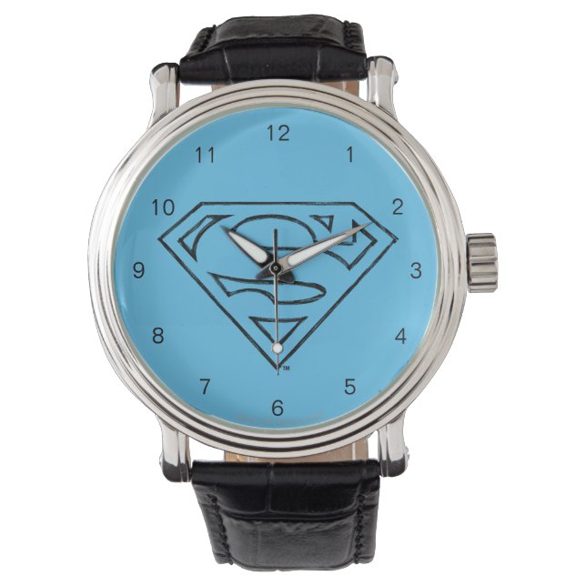 Superman S-Shield | Einfache Schwarze Kontur Armbanduhr (Vorderseite)