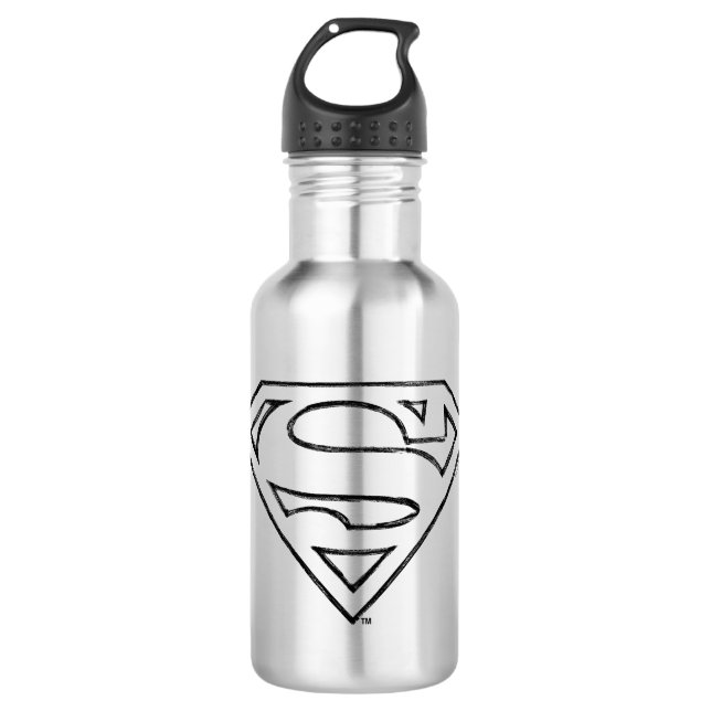 Superman S-Shield | Einfache Schwarze Kontur Edelstahlflasche (Vorderseite)